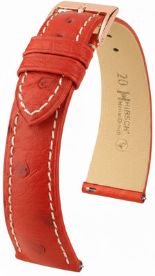 Кожена каишка Hirsch Massai Ostrich L 04262021-7, червен, щраусова кожа, дължина L, Quick Release