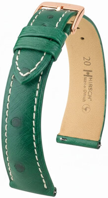 Кожена каишка Hirsch Massai Ostrich L 04262041-7, зелена, щраусова кожа, дължина L, Quick Release
