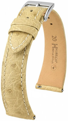 Кожена каишка Hirsch Massai Ostrich L 04262090-2, бежова, щраусова кожа, дължина L, Quick Release