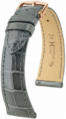 Кожена каишка Hirsch London L 04207030-7, сива, алигаторска кожа, дължина L, Quick Release