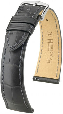 Кожена каишка Hirsch London L 04207039-2, сива, алигаторова кожа, дължина L, Quick Release