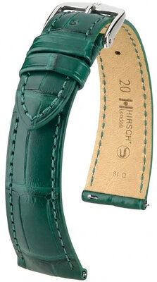 Кожена каишка Hirsch London L 04207049-2, зелена, алигаторска кожа, дължина L, Quick Release