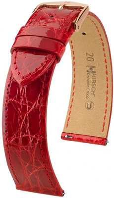 Кожена каишка Hirsch Genuine Croco 01808120-7, червено, крокодилска кожа, Quick Release