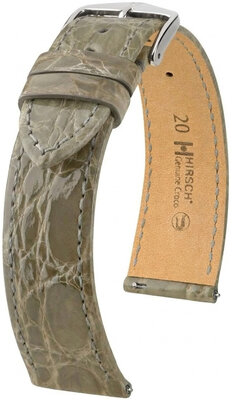 Кожена каишка Hirsch Genuine Croco L 01808030-2, сива, крокодилска кожа, дължина L, Quick Release