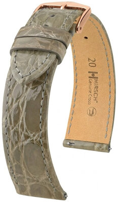Кожена каишка Hirsch Genuine Croco L 01808030-7, сива, крокодилска кожа, дължина L, Quick Release