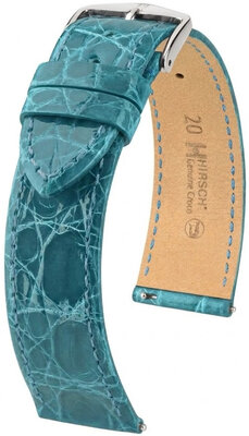 Кожена каишка Hirsch Genuine Croco L 01808083-2, синя, крокодилска кожа, дължина L, Quick Release