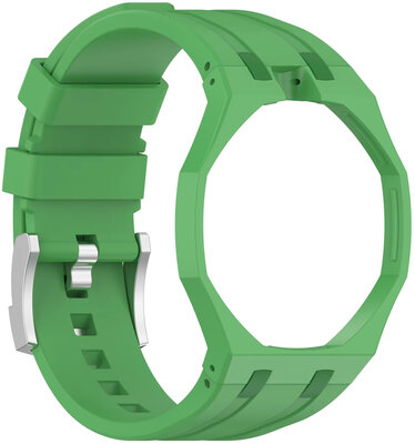 Силиконова каишка Ricardo Pinzolo (за Swatch Royal Pop), Green, с калъф, коронка на 12ч