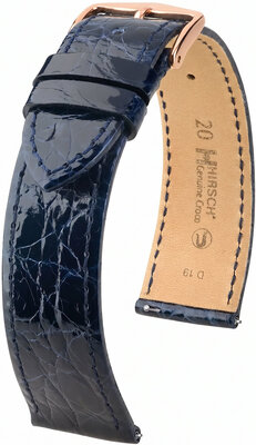 Кожена каишка Hirsch Genuine Croco 01808180-7, синьо, крокодилска кожа, Quick Release