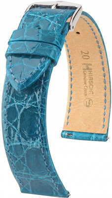 Кожена каишка Hirsch Genuine Croco 01808183-2, синьо, крокодилска кожа, Quick Release