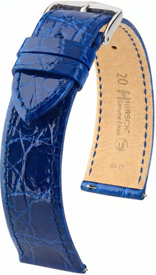 Кожена каишка Hirsch Genuine Croco 01808185-2, синьо, крокодилска кожа, Quick Release