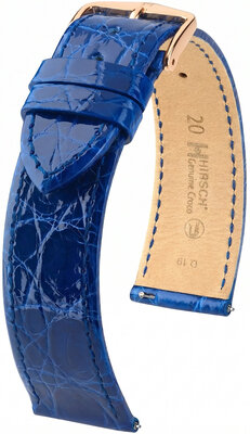 Кожена каишка Hirsch Genuine Croco 01808185-7, синьо, крокодилска кожа, Quick Release