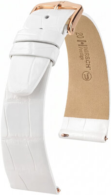 кожена каишка Hirsch Prestige L 02207000-7, бяла, алигаторска кожа, дължина L, Quick Release