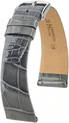 Кожена каишка Hirsch Prestige L 02207030-2, сива, алигаторска кожа, дължина L, Quick Release