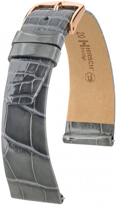 Кожена каишка Hirsch Prestige L 02207030-7, сива, алигаторска кожа, дължина L, Quick Release