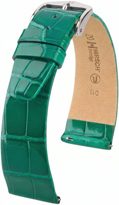 Кожена каишка Hirsch Prestige L 02207040-2, зелена, алигаторска кожа, дължина L, Quick Release