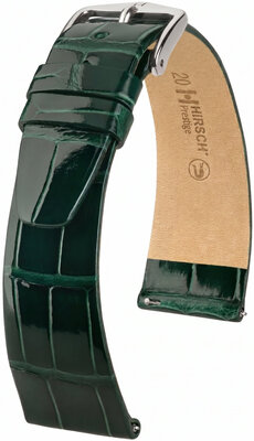 Кожена каишка Hirsch Prestige L 02207041-2, зелена, алигаторска кожа, дължина L, Quick Release