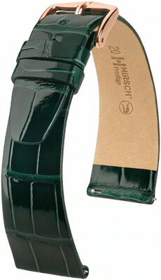 Кожена каишка Hirsch Prestige L 02207041-7, зелена, алигаторска кожа, дължина L, Quick Release