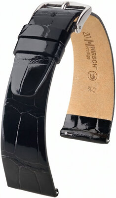 Кожена каишка Hirsch Prestige L 02207050-2, черна, алигаторска кожа, дължина L, Quick Release