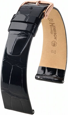 Кожена каишка Hirsch Prestige L 02207050-7, черна, алигаторска кожа, дължина L, Quick Release