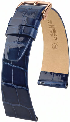 Кожена каишка Hirsch Prestige L 02207080-7, син, алигаторска кожа, дължина L, Quick Release