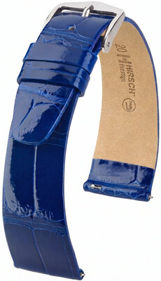 Кожена каишка Hirsch Prestige L 02207082-2, син, алигаторска кожа, дължина L, Quick Release