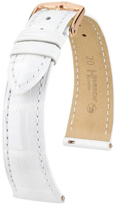 Кожена каишка Hirsch London L 04207000-7, бяла, алигаторска кожа, дължина L, Quick Release