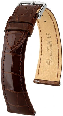 Кожена каишка Hirsch London L 04207010-2, кафява, алигаторска кожа, дължина L, Quick Release