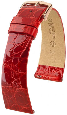 Кожена каишка Hirsch Prestige 02208120-7, червено, крокодилска кожа, Quick Release