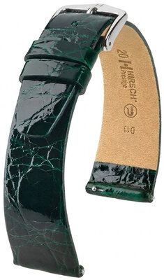 Кожена каишка Hirsch Prestige 02208140-2, зелен, крокодилска кожа, Quick Release