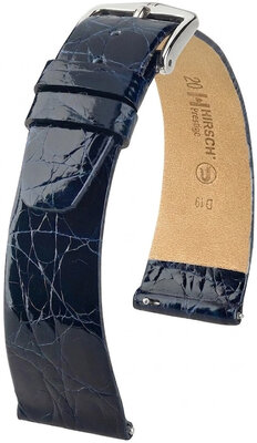 Кожена каишка Hirsch Prestige 02208180-2, синьо, крокодилска кожа, Quick Release