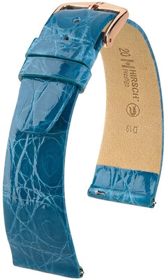 Кожена каишка Hirsch Prestige 02308183-7, синьо, крокодилска кожа, Quick Release