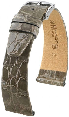 Кожена каишка Hirsch Prestige L 02208030-2, сива, крокодилска кожа, дължина L, Quick Release
