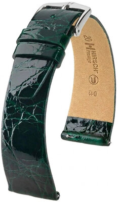 Кожена каишка Hirsch Prestige L 02208040-2, зелена, крокодилска кожа, дължина L, Quick Release
