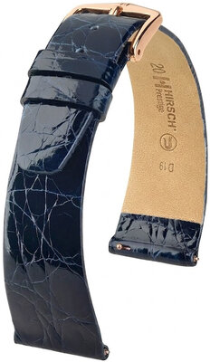 Кожена каишка Hirsch Prestige L 02208080-7, синя, крокодилска кожа, дължина L, Quick Release
