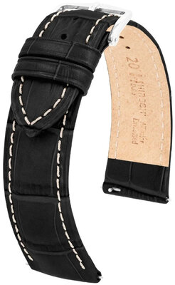 Кожена каишка Hirsch Duke 01028151-2, черна, телешка кожа, дължина M, Quick Release