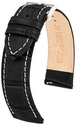 Кожена каишка Hirsch Duke L 01028051-2, черна, телешка кожа, дължина L, Quick Release