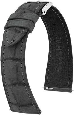 Кожена каишка Hirsch London Nubuk L 04277030-2, сива, алигаторска кожа, дължина L, Quick Release