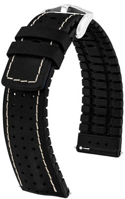 Кожена каишка Hirsch Tiger L 0915002050-2, черна, телешка кожа, дължина L, Quick Release